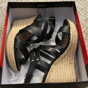 G by Guess Black Wedge Sandals with Espadrille Platform